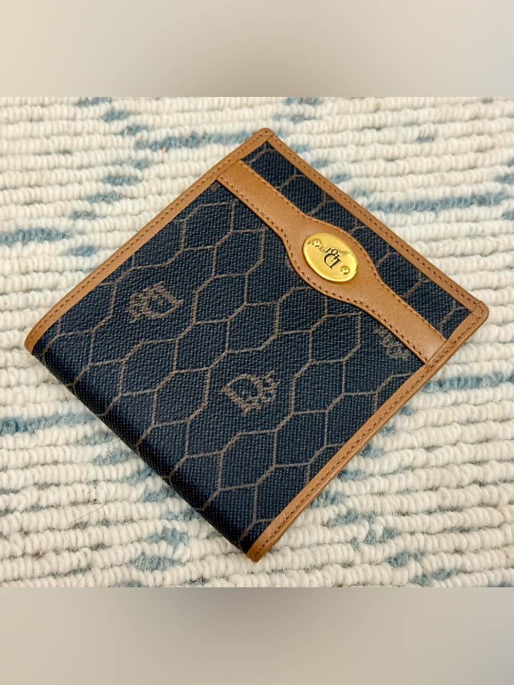 DIOR Vintage Unisex Icon Brown Honeycomb Monogram Canvas Leather Bifold Wallet - Picture 3 of 16